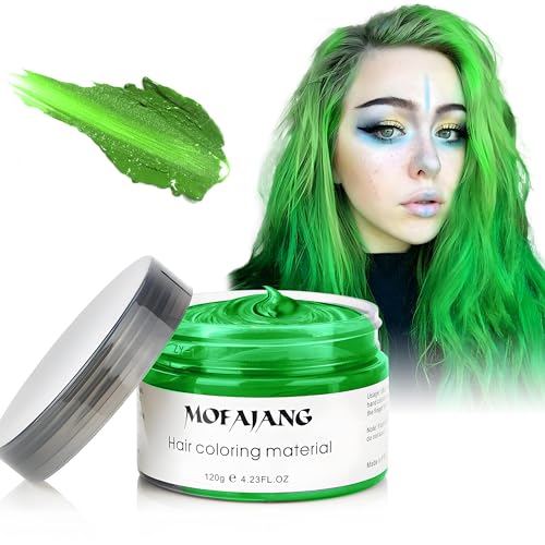Image of Green Temporary Hair Dye Wax Natural Instant Hair Color Wax Pomades 4.23 oz, Hair Styling Clay for Party, Cosplay, Halloween, Christmas