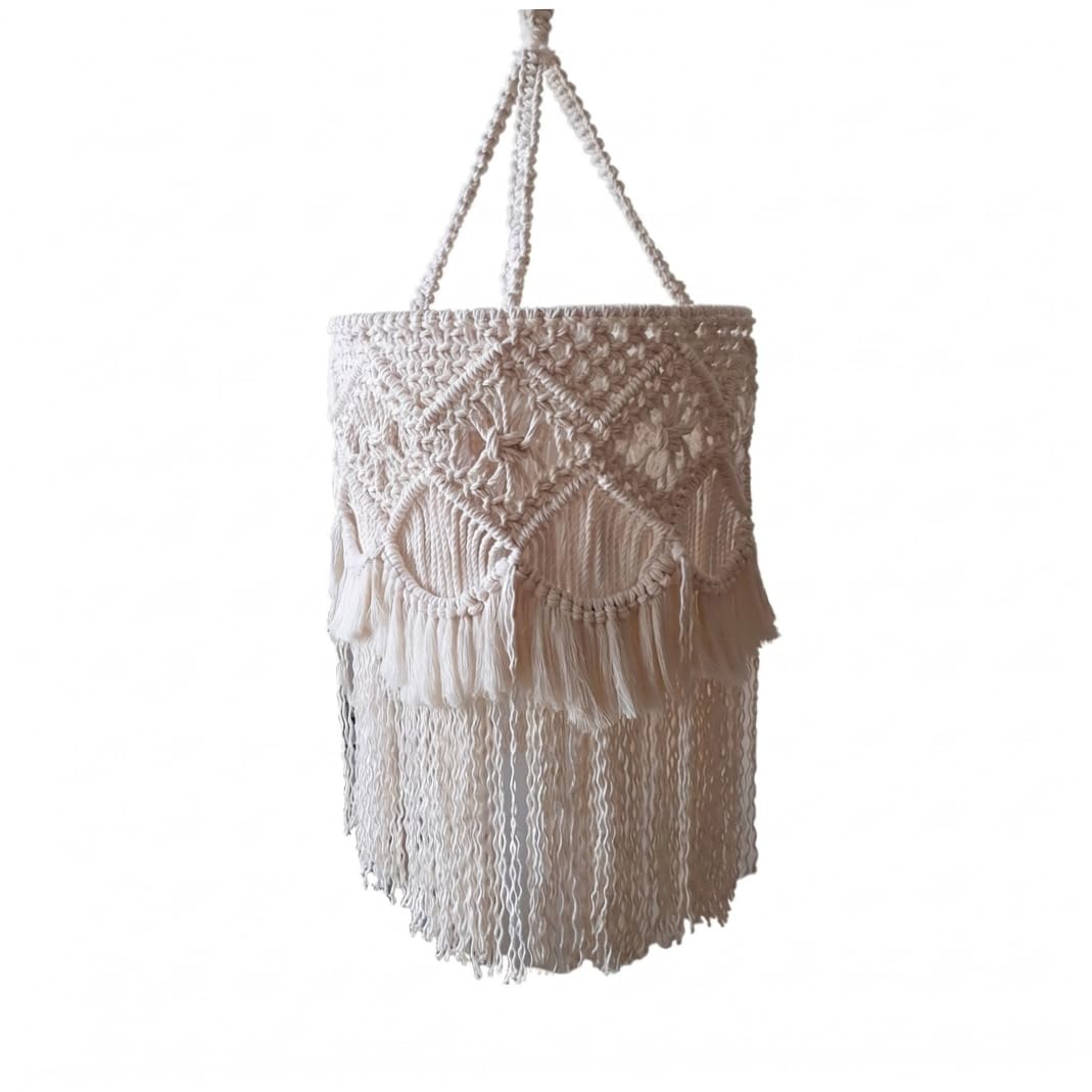 Tsawntd Boho Lamp Shade, Handwoven Macrame Boho Lamp Shade - Natural Fiber Hanging Light Cover With Tassels For Bedroom, Dorm Decor, Style-1 macrame lampshade
