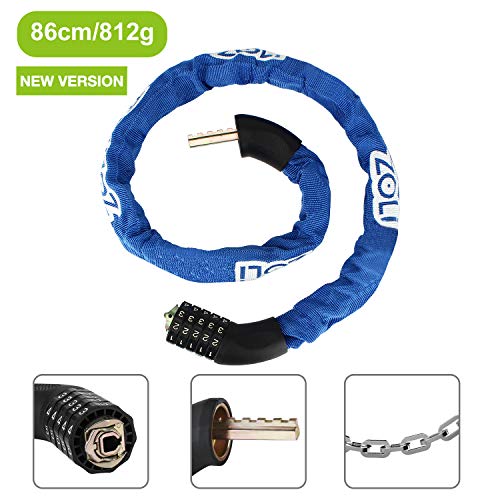 WOTEK Candado de Bicicleta Combination Cadena Bici Bloqueo Antirrobo Bicicleta- Flexible Alta Seguridad Candados de Cadena para Bicicletas Triciclo Scooter Motocicleta 90cm/890g