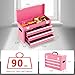 Gornoxblif 3 Drawer Metal Tool Box, Portable Metal Tool Box with EVC Liners and Latches Closure, Heavy Duty Steel Tool Chest with Ball Bearing Opening and Powder Coated Finish, Pink