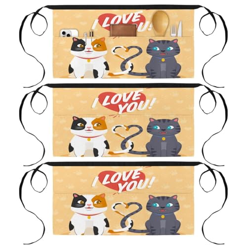 Demi-tablier pour cuisine et pâtisserie lot de 3 tabliers courts motif chatons pour la maison