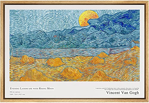SIGNLEADER Framed Canvas Print Wall Art Evening Landscape with Rising Moon Decorative Brushstroke Illustrations Fine Art Colorful Multicolor Ultra for Living Room, Bedroom, Office - 16