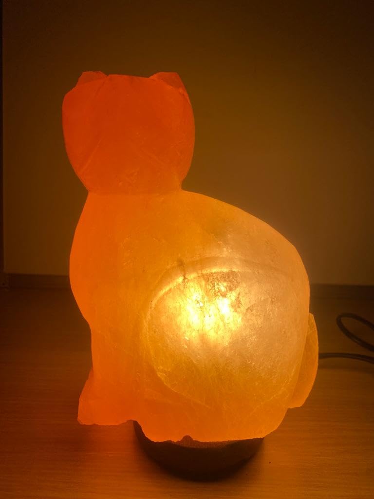 Elkoza ‎Pale To Dark Pink Through To Orange Or Orangey Red Cat Salt Lamps Handmade Wood Silhouette Natural Healing Iones Therapeutic 100% Pure Himalayan Pink Crystal Salt Lamp Fine Quality (Cat Salt Lamp Himalayan)