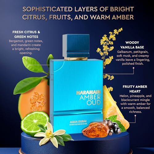 Image of Al Haramain Amber Oud Eau de Parfum - Aqua Dubai - Oud Cologne + ATOMIZER - Men's Perfume for Men: Bergamot, Green Notes, Mandarin, Melon, Pineapple, Amber, Vanilla, Musk, Mens Fragrances (2.5 oz)