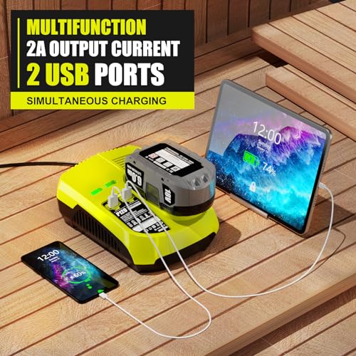 Tenhutt [With 2 Usb Port] Charger Replacement For Ryobi 18V Charger P117 Compatible With Ryobi 12V-18V One+ Lithium Nicad Nimh Battery P102 P108 P189 P197 P103 P105 P107 P190 P191 Pbp002 Pbp005 thumb #3