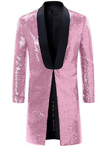 GATMSTZ Men Shawl Lapel Shiny Sequins Jacket Regular Fit Party Show Suit Blazer (Light Pink,44L) - Main Image