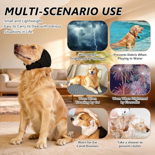 KERYBW Hunde Ohrenschützer Geräuschreduzierung, Wasserdichter Ohrenschutz, Gehörschutz Hund, Elastische Umwicklung Mit Schalldämmung für Geräuschblockierung, Beruhigung, Baden, Winter (Schwarz M)