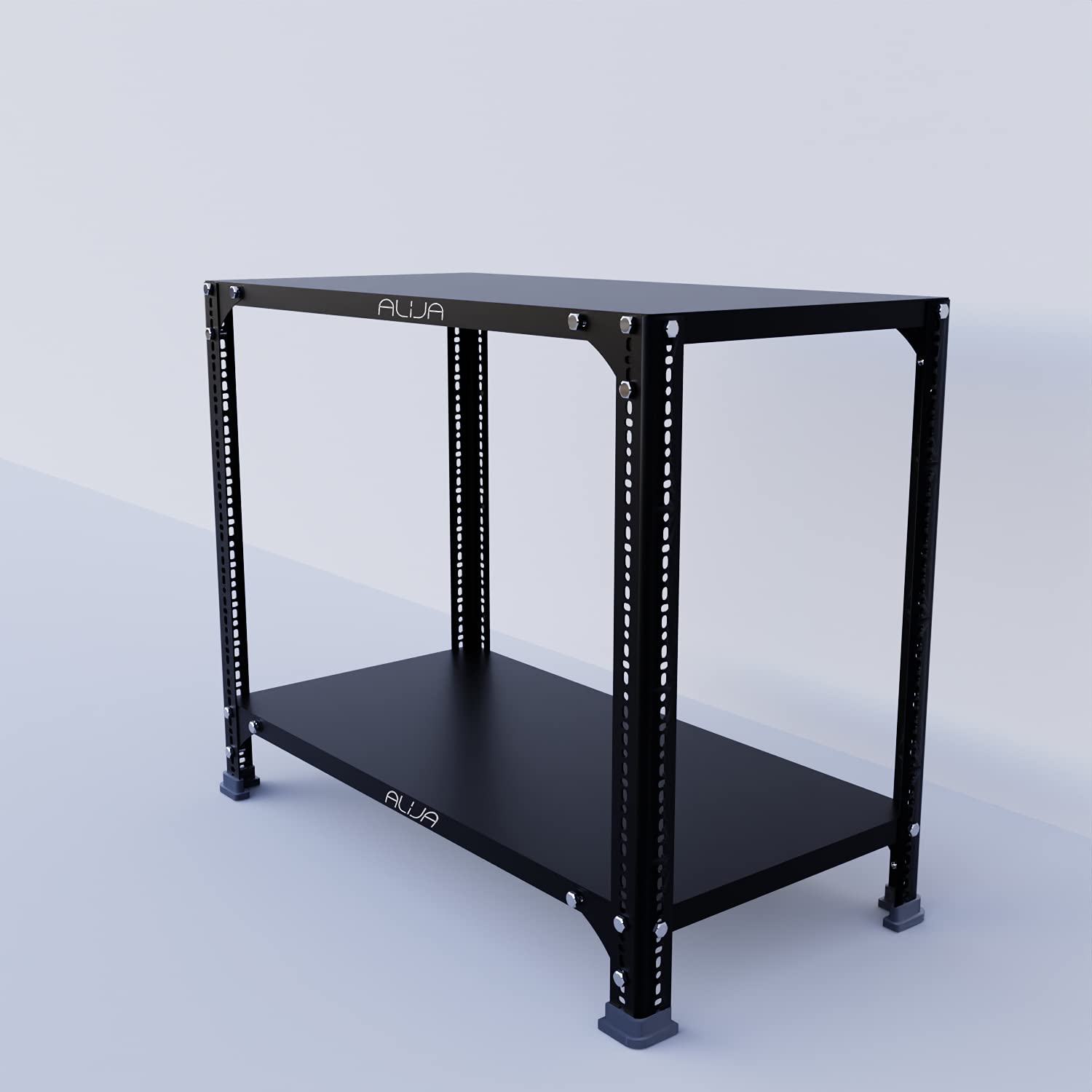 ALIJA®️ Slotted Angle Metal Rack (2 x 2.5 x 1.25 Ft. / 24 x 29 x 15 Inch) with 2 Shelves (Black, 24 Gauge Shelves 18 Gauge Angle)-picture-10
