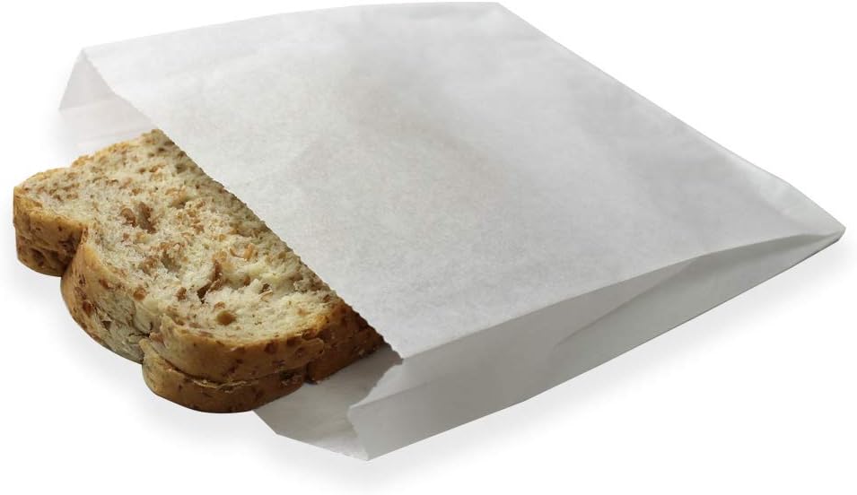 100 Pack Plain 7-3/4 x 6-1/2 x 1-1/2 Dry Wax Paper Sandwich Bags, Food Grade Water Grease Resistant, White Glassine Semi Translucent by Mighty Gadget