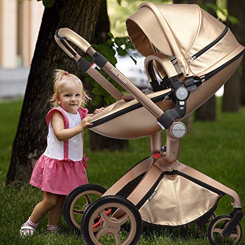 Baby Stroller in 2020,Hot Mom Baby Carriage with Adjustable Seat Height Angle and Four-Wheel Shock Absorption,Reversible,High Landscape and Fashional Pram,Gold