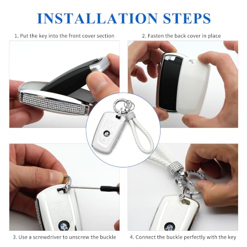 Image of Creativity For BMW X5 Key cover and Key chain accessories (White set) | TPU key box with Rhinestones is compatible with X1 X3 X4 X5 X6 1 2 4 5 6 7 M3 M5 M6 GT3 GT5 G30 F10 F15 F16 F20 key