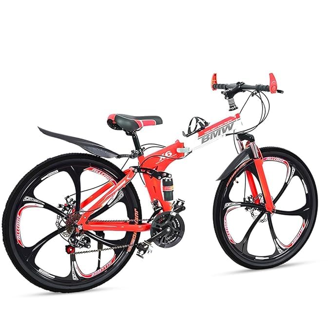 Image of Amaze Kai Dual Suspension Bikes Bm Foldable Gear Cycle for Men with 21 Speed Gear 6 Spoke | Folding Mountain Bike with Double Disc Break & Mac Wheel, 26 Inch (Red)