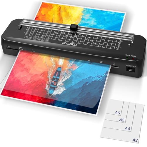 Plastificadora A3, 70s Calentamiento Rápido para A3/A4/A5/A6 con 10 Bolsas, 4 en 1 Plastificadora A3 A4 A5 A6 con Cortador de Papel, Modo Frío y Caliente, Función ABS para Colegio Oficina Hogar