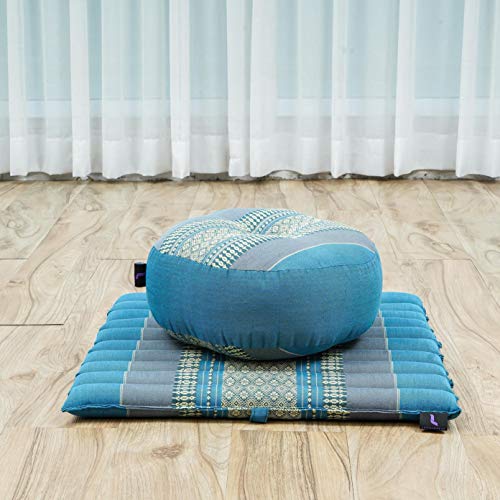 Image of Leewadee Meditation Cushion Set - 1 Small Zafu Yoga Pillow and 1 Small Roll-Up Zabuton Mat Filled with Kapok