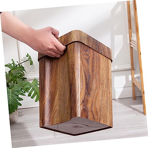 Caneca de basura rectangular de plástico con diseño madera miniatura 4