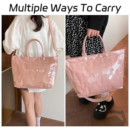 Image of GISMTR Large PVC Tote Bag for Women Letters Print Handbags Kraft Paper Shoulder Bag for Work Travel