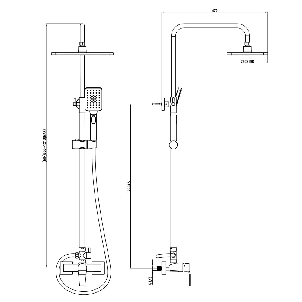 KOMIRO Duschsystem Schwarz, Duscharmatur Komplettset, Duschset mit Armatur, Regendusche Schwarz, Regendusche Duschkopf und Handbrause, Dusche Komplett für Badzimmer, Quadrat