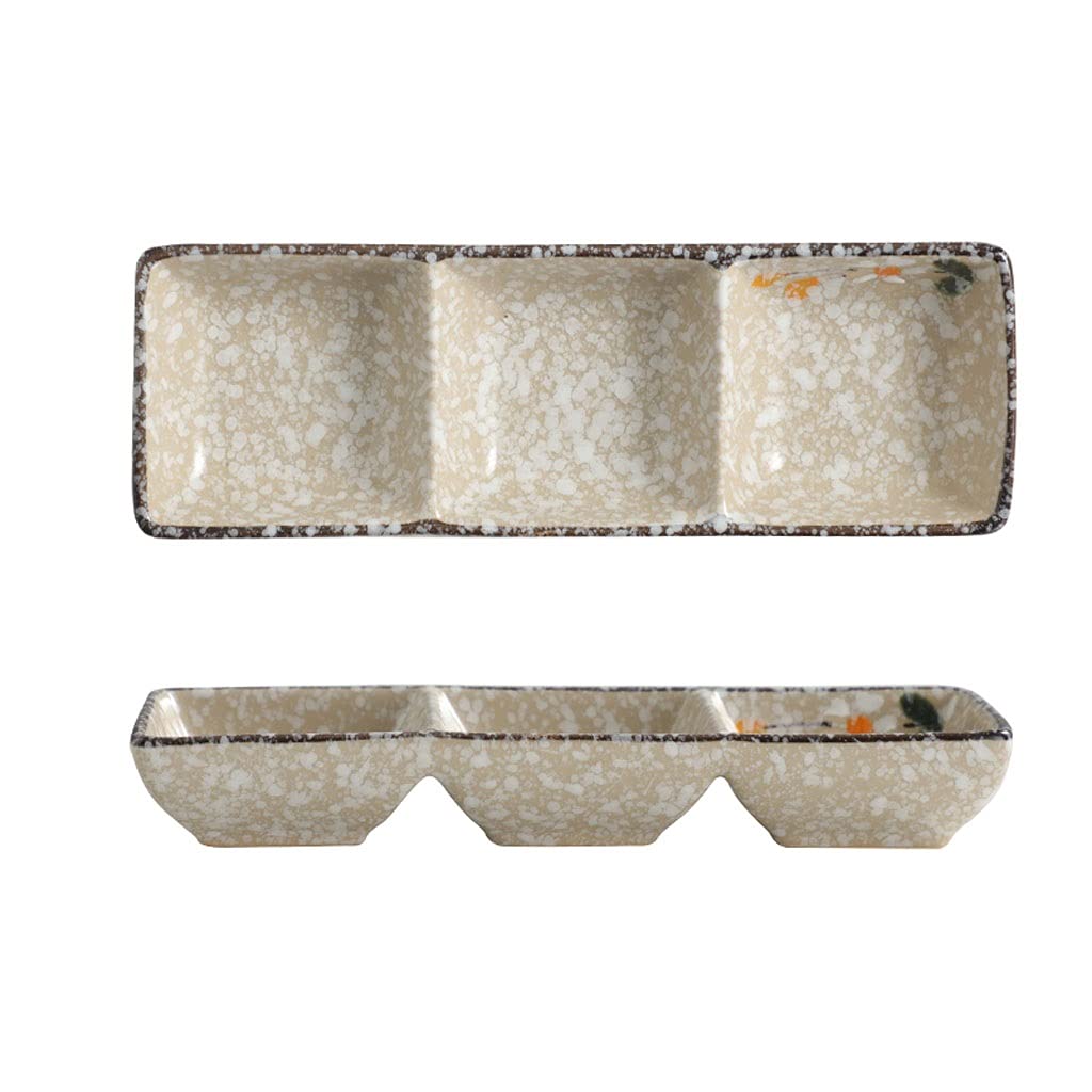 Soßenschale, Sojasoßenschale, Soßenschale aus Keramik, 3-Fach-Serviertablett für Vorspeisen, rechteckig, unterteilte Dip-Schalen für Sushi, Ketchup, Dessert, Vorspeise, Würzschalen, Dip (9,45 x 3,39