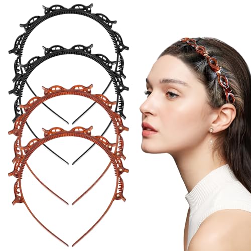 SYEYCW 4 Pcs Clip Headband, Multi-Layer Teeth Comb Hair Hoop Headband with Clips Attached, Non-Slip Double Bangs Hairstyle Hairpin, Hairstyle Accessories, Hair Styling Tools for Women Girls