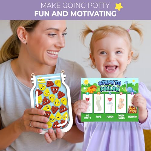 Image of 2 Pack 60 Token Star Poop Reward Jar Magnetic for Kids Potty Training Toddlers Teacher Classroom Board Incentive Good Behavior Management Tools Back to School Girls Boys RWJ-CB1
