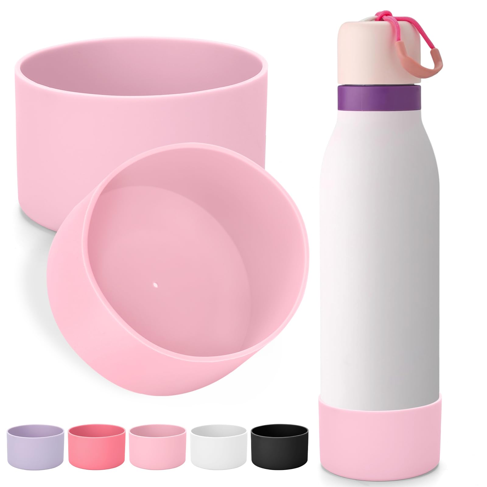 Mity rain 2PCS Silicone Boot for Owala FreeSip Twist Water Bottle, Anti-Slip, Noise-Reducing,Prevents Scratches(24 oz light pink)