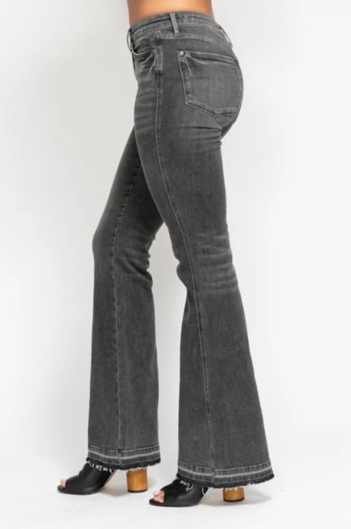 Judy Blue Mid Rise Tummy Control Washed Gray Release Hem Flare Jeans by Ivory Gem - Image 6