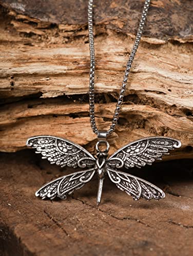 HAQUIL Dragonfly Necklace, Antique Dragonfly Pendant, Box Chain, Vintage Jewelry Gift for Women2