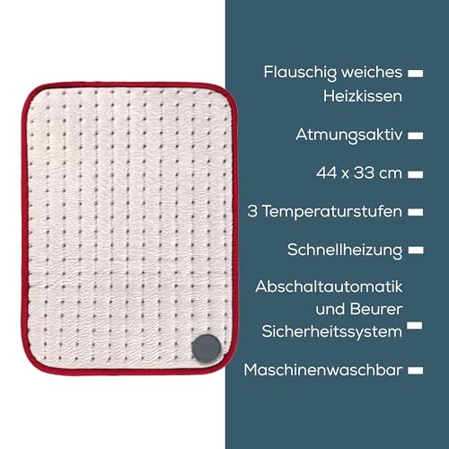 Beurer Heizkissen Comfort mit kuscheligem Fleece, atmungsaktiv, anschmiegsam & hautsympathisch, Made in Europe, Abschaltautomatik, 3 Temperaturstufen, maschinenwaschbar, 44x33 cm
