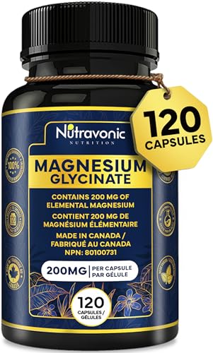 New. Nutravonic - Magnesium Glycinate / BisGlycinate - 200 mg of Elemental Magnesium | 120 Caps, Gentle on Stomach | No Fillers | 2 Month Supply | Relaxes Muscles, Improves Sleep Quality, Enhances Bone Density, Balances Electrolyte Levels, Maintains Proper Muscle Functions | Vegan, Made in Canada
