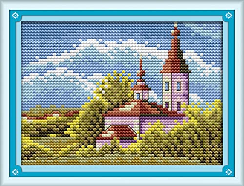 Kit Point de Croix Débutant Cadeau Créatif Broderie Paysage de Château