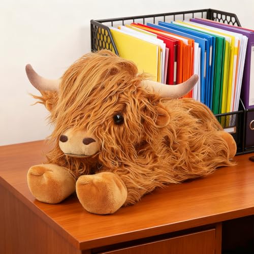 SYTTNUM Hochlandkuh Cow Soft Toy Plush Plüschtier Stofftiere Hochlandkuh Plushie Kuscheltier Kuh Plush Braun Hochlandkuh Cow Für Kinder Party Geburtstag 38cm
