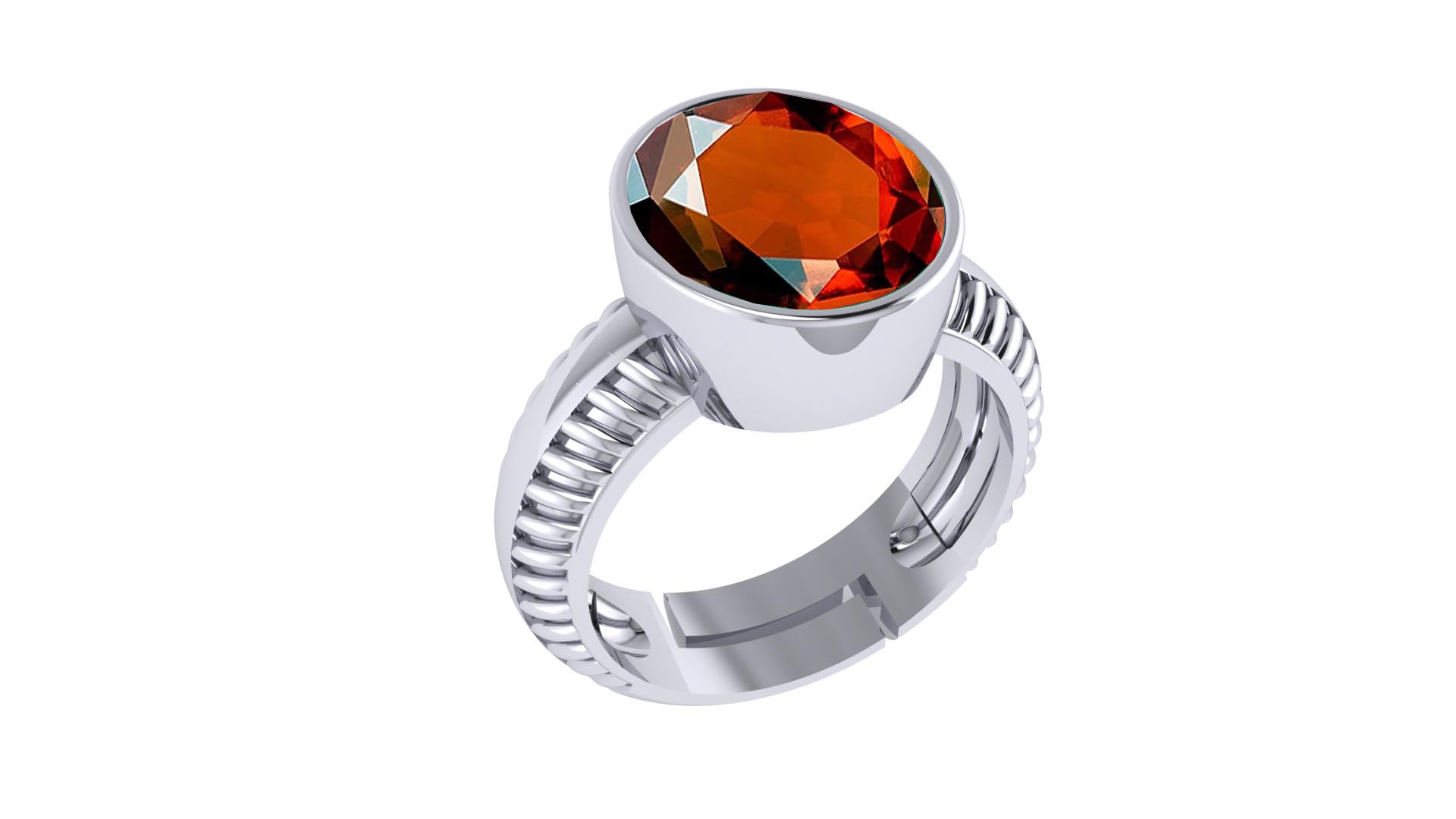 Gomed Ring 9.25 Ratti Silver Plated Natural and Certified Hessonite Garnet (Gomed) Astrological Gemstone Adjustable for Men and Women-image-43