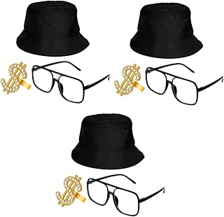 Colar Masculino 3 Conjuntos De Acessórios De Roupas De Hip Hop Anéis Masculinos Trajes Para Homens Colar Preto Hip Hop Cifrão Traje Masculino Óculos De Sol Pretos Joias De Hip Hop