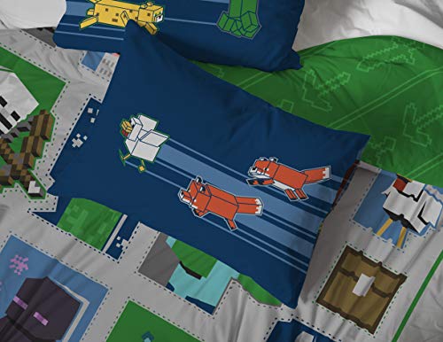 Image of Jay Franco Minecraft 7pc Full Bed Set - Includes Comforter, Sheet Set & Decorative Pillow Shams - Features Creeper, Ghost, Zombie & Enderman Characters | Zombie Enderman, Bed in a Bag, Comforter Sheets Shams Pillowcases, Official Product, Microfiber, Machine Washable, Boys Gift