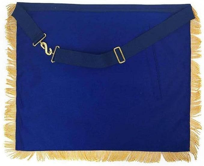 Navy Blue Apron Master Mason Square G & Pillars Symbolism Apron With Gold Fringe