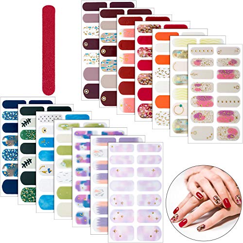 14 Sheets Full Wrap Gradient Nail Polish Stickers Self-Adhesive Nail Art Decal Strips Manicure Decoration Kit with Nail File for Women Girls DIY Supplies (3D Bronzing Series)