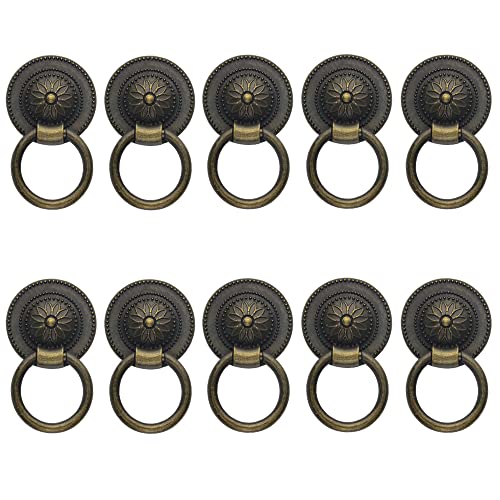 XINMEIWEN 10Pack Antique Bronz Drawer Ring Pulls Vintage Decorative Handles Cabinet Ring Pulls Single Hole Knobs with Screws for Furniture Cabinet Cupboard (35mm) - Image 3