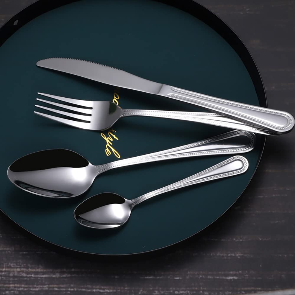 Juego de cubiertos, juego de cubiertos de acero inoxidable, plástico transparente, juego de cuchara, cuchillo y tenedor, juego de cubiertos retro de 50 piezas, cubiertos de cocina, vajilla principal d