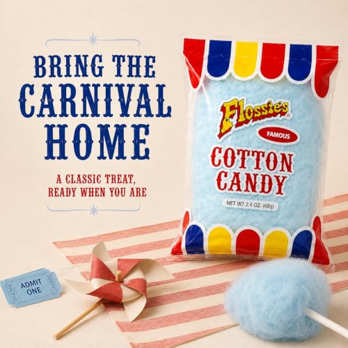 Flossie's Famous Blue-Blueberry Cotton Candy, Flavorful, Light and Fluffy Cotton Candy, Ideal Party Snack for All Ages, 2.4 Ounce (6 Pack) - image 5