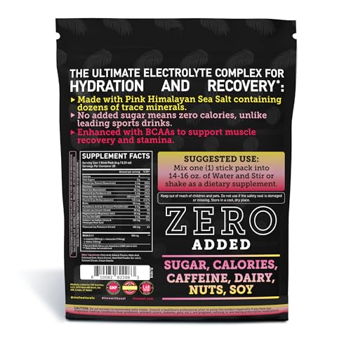 Image of Zeal Naturals Enhanced Electrolyte Powder Stick Packs (Pink Lemonade - 20 Packets) Sugar Free + BCAA B-Vitamins & Pink Himalayan Salt - Keto Electrolytes, Hydration Powder