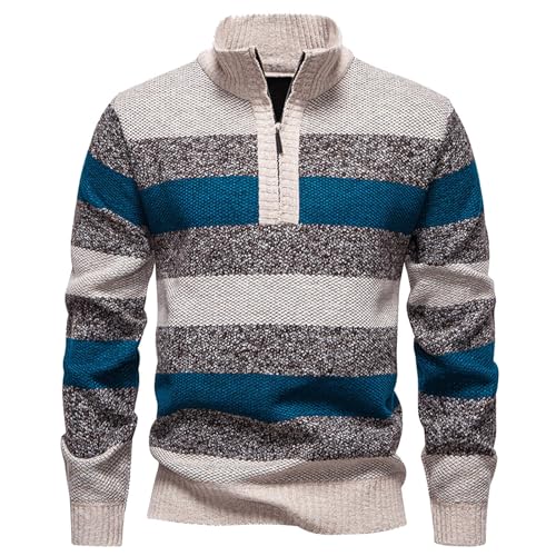 Cambkatl Men's 1/4 Zipper Color Block Sweaters Slim Fit Pullover Long Sleeve Knitted Stylish Stand Collar Casual Jumper Tops