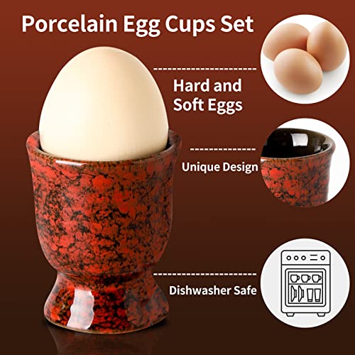 Hasense Ceramic Egg Cups For Soft Boiled Eggs, Porcelain Egg Stand Holders For Hard Boiled Eggs For Breakfast Time, Set Of 2, Red #TOP1