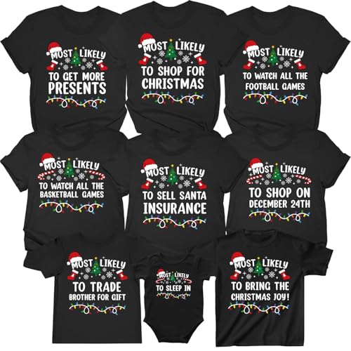 Matching Family Christmas Shirts Most Likely to Superlative Tee, Christmas Fun Quote Shirts, Xmas Holiday T-Shirt2