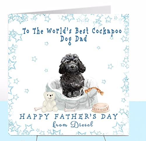Cockapoo Father's Day Card, Cockerpoo, Black Coloured Dog, Personalised ...