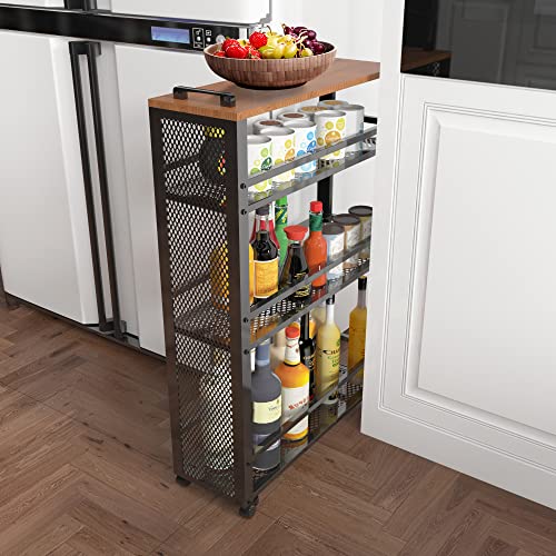 Fusehome Slim Kitchen Storage Cart, 3 Tier Metal Rolling Utility Cart Mesh Basket, Multifunction Wire Basket Shelf Trolley For Home Laundry, Bathroom, Living Room, Black #TOP5