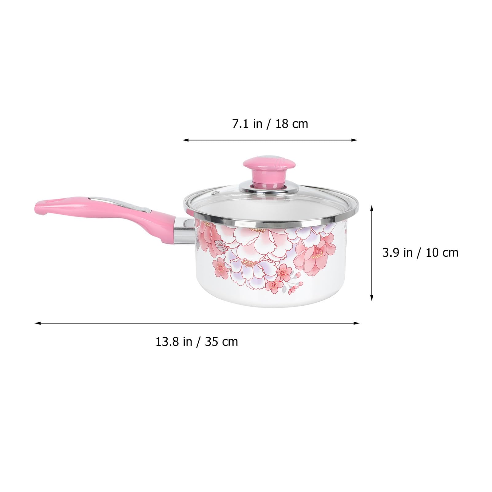 Luxshiny Dicker Emaillierter Babytopf in Rosa mit Glasdeckel Runder Kleiner Kochtopf für Küche Komfortabel zu Greifen zum Nudeln Kochen und Hühner Zubereiten