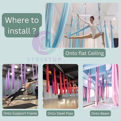 Image of Streetup India Silk Fabric Pro Aerial Swing /Yoga Hammock | 6 x 2.6 Mtrs Long Fabric | with Complete Kit
