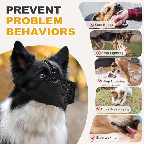 Image of Mesh Dog Muzzle, Breathable Soft Dog Muzzle with Reflective Straps for Secure Fit, Prevents Biting, Chewing Scavenging - Adjustable for Small Medium Large Dogs,Black,S