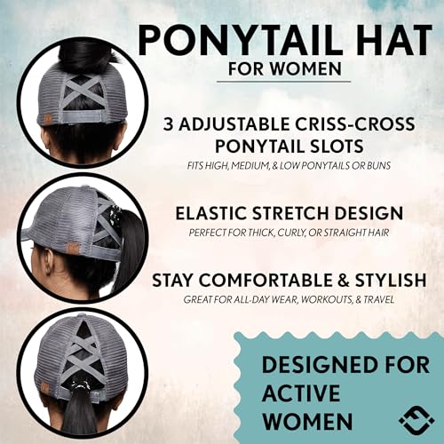 Image of Funky Junque Womens Baseball Cap Dad Hat Ponytail Messy Bun Trucker Ponycap