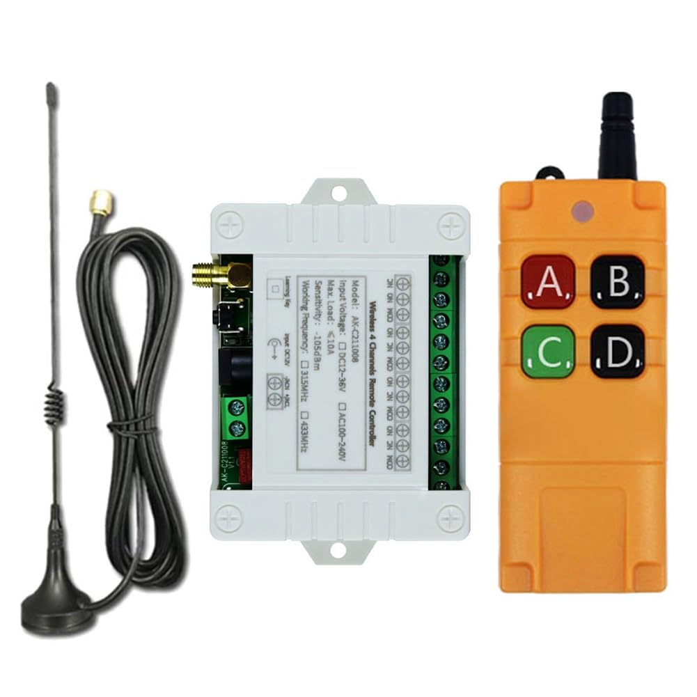 Littimoon AC100-240V 4CH Wireless Remote Control Switch Receiver with 2000M Long Distance Remote Controller Suckers Antenna